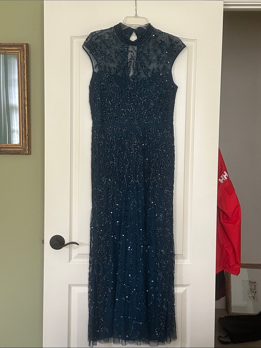 Adrianna Papell Navy Beaded Maxi Gown